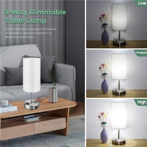 Set of 2 Touch Control Table Lamps with 2 USB Charging Ports&AC Outlet, 3-Way - Picture 3 of 6